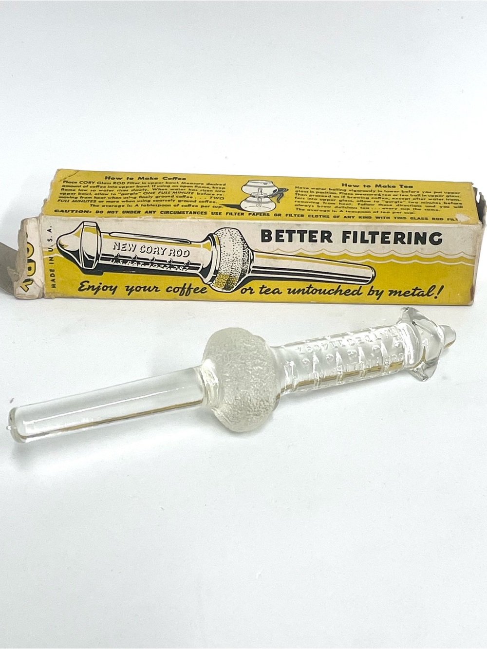 Vintage Cory Glass Filter Rod w/ Box For Coffee Vacuum Pot U.S. PAT. 1,927,287